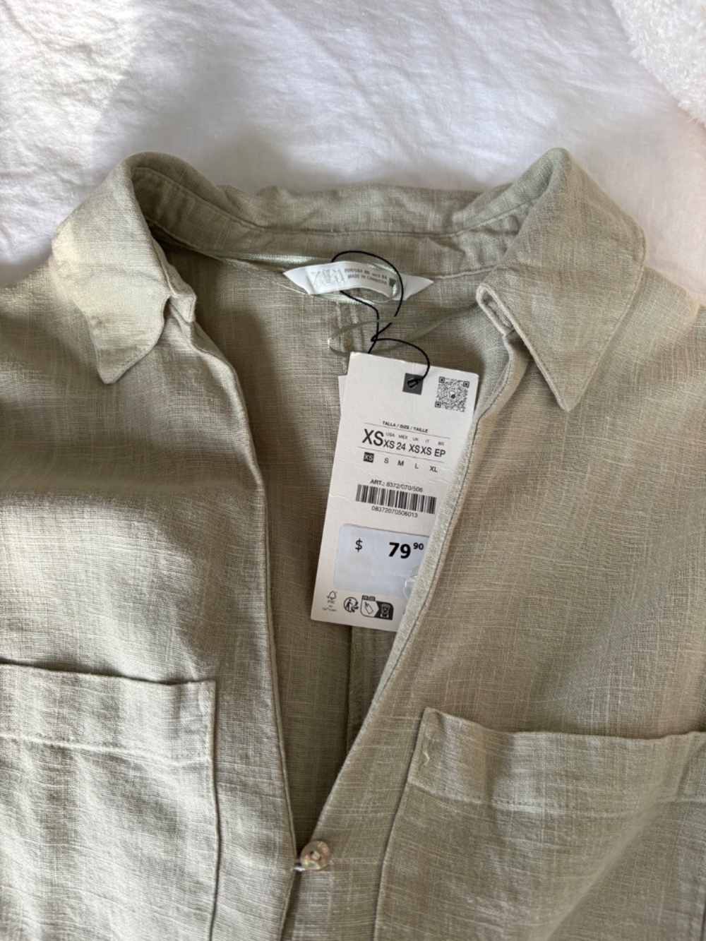 Zara Linen Blend Maxi Shirt Dress NWT XS Sage Green Button Front - Picture 5 of 6
